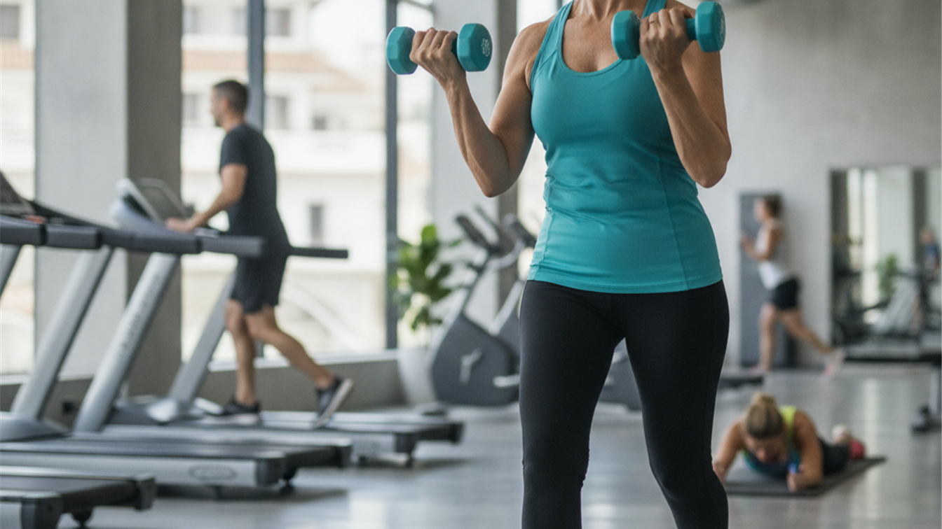 Mujer haciendo entrenamiento de fuerza en el gimnasio