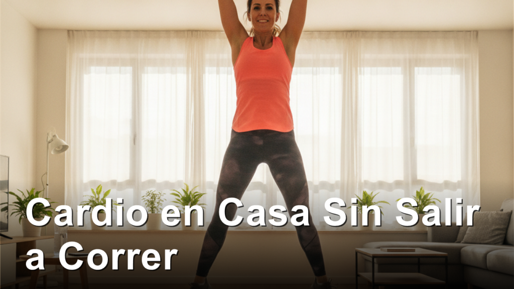 Woman doing home cardio workout in living room
