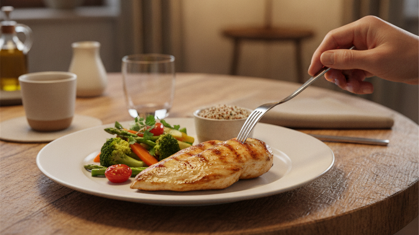Plato de cena ligera con pollo a la plancha y verduras