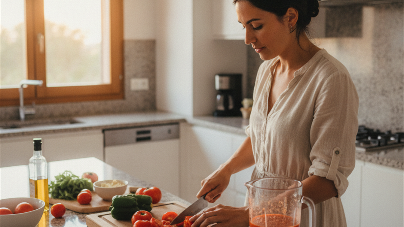 Preparacion de gazpacho frio en la cocina