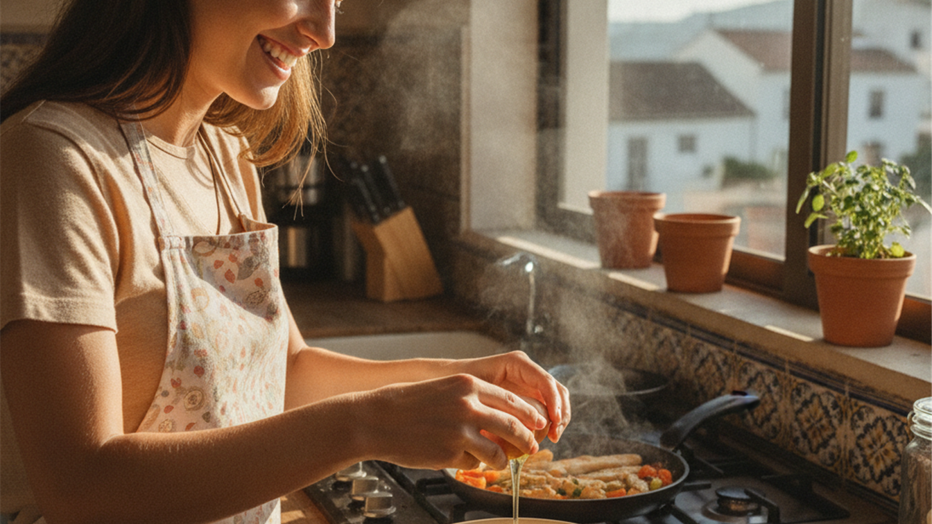 Preparando desayuno con proteina en la cocina