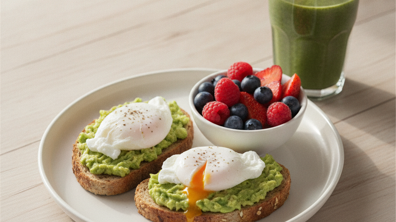 Desayuno saludable con aguacate y huevo pochado