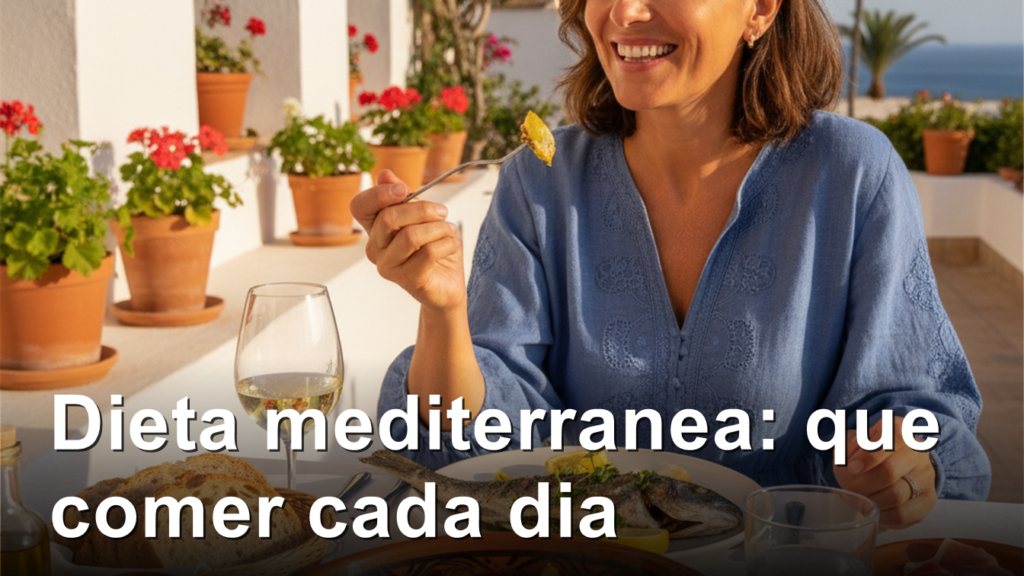 Mujer espanola disfrutando de una comida mediterranea saludable al sol