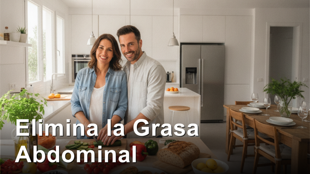 Pareja espanola cocinando comida saludable para eliminar grasa abdominal