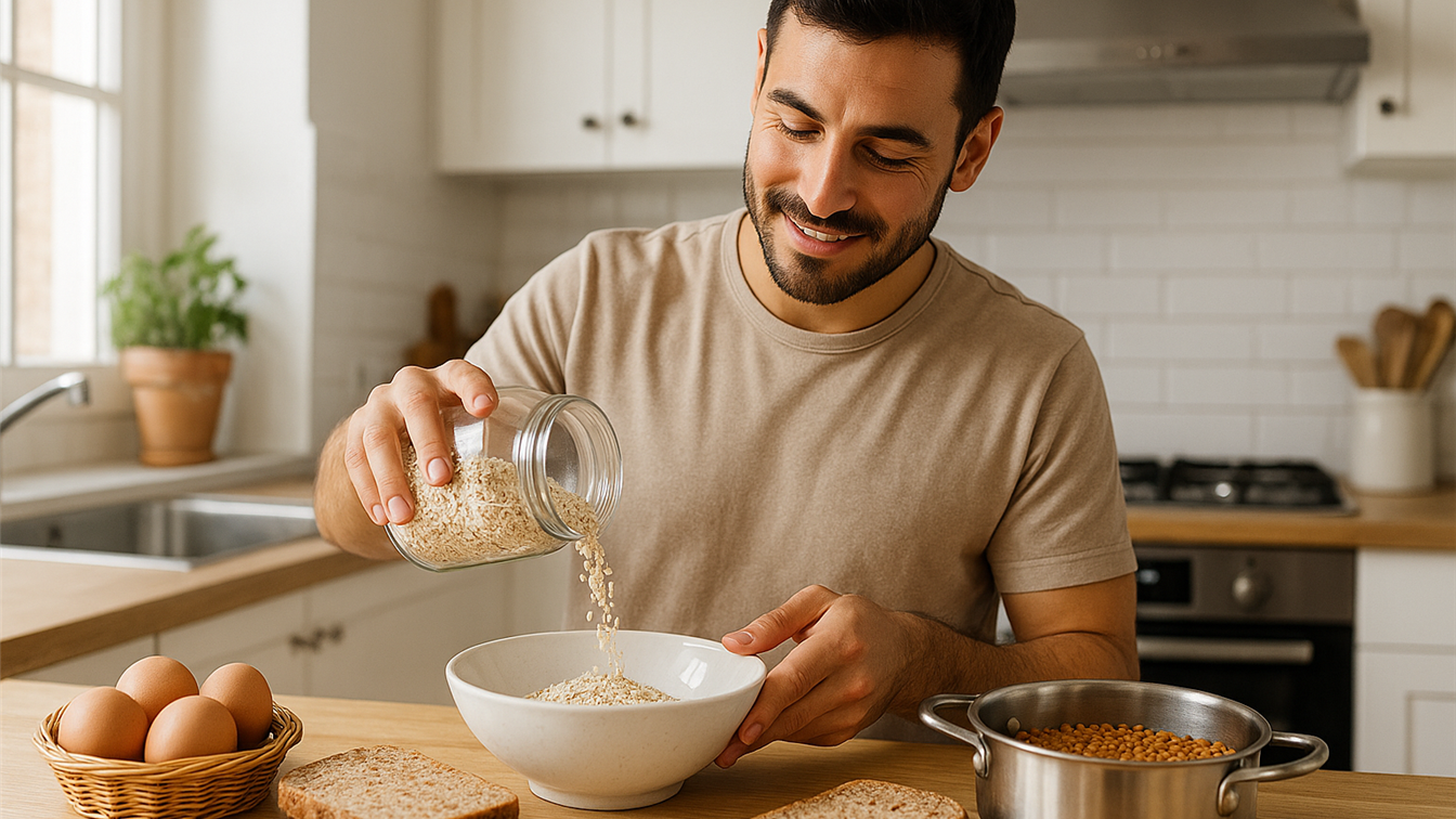 Preparacion de comida saciante con avena y alimentos ricos en fibra para adelgazar
