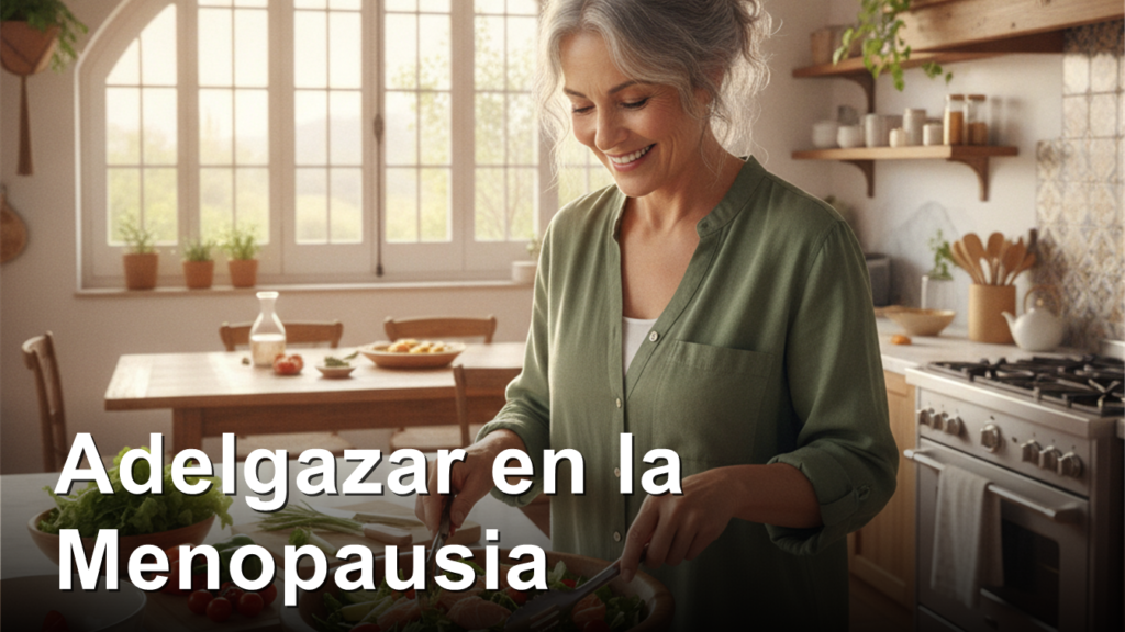 Woman preparing healthy meal in kitchen, menopause and metabolism weight loss