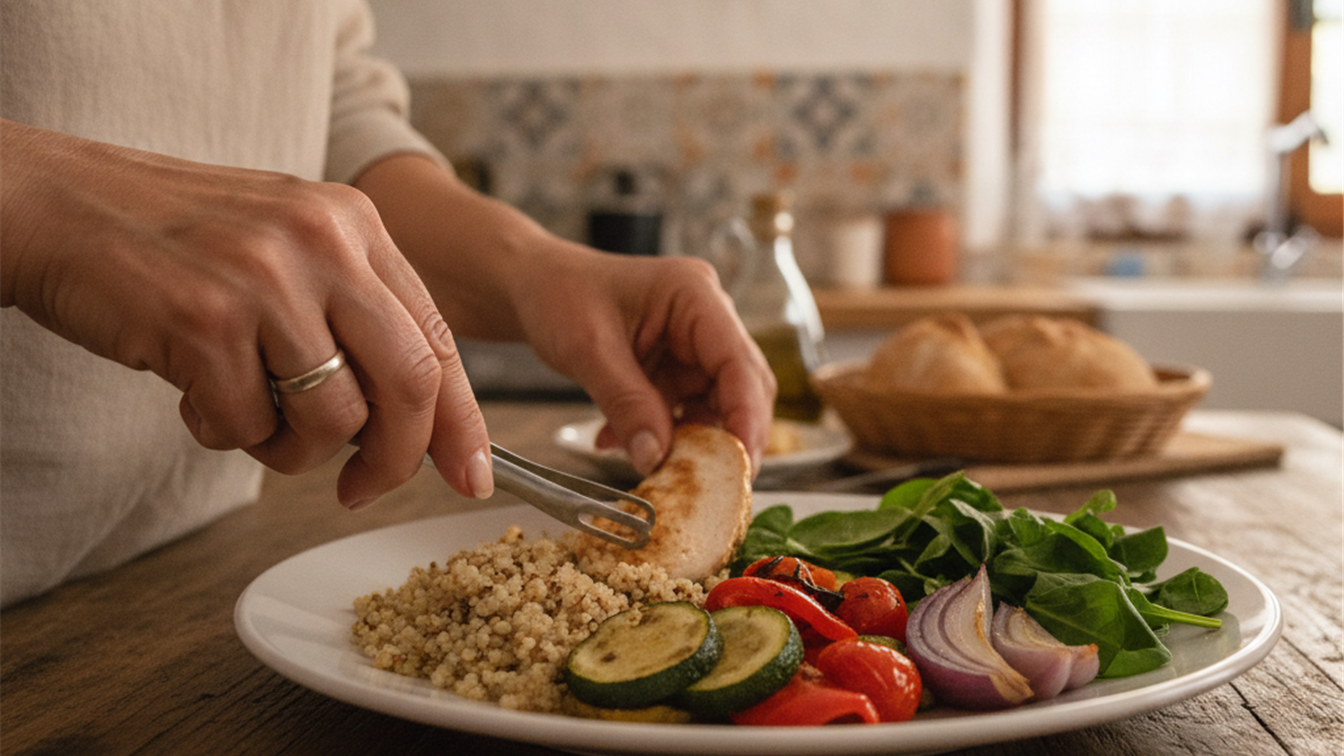 Plato de comida saludable equilibrada para adelgazar en la menopausia
