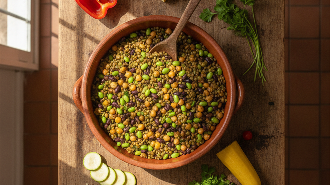 Bol con legumbres variadas ricas en proteina y fibra