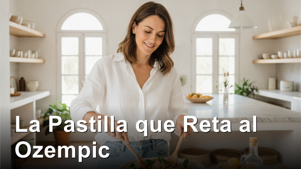Mujer preparando ensalada saludable con garbanzos y tomate en cocina luminosa