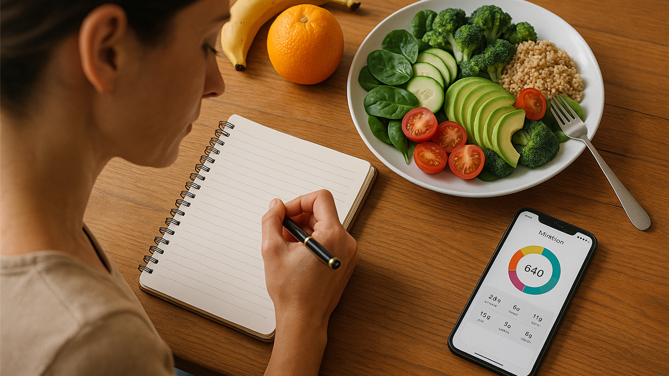 Persona registrando alimentos en diario de alimentación