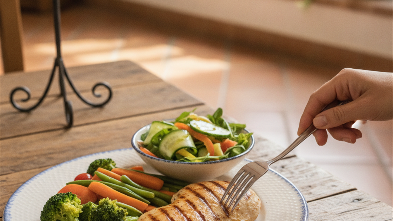 Receta baja en calorias servida en mesa