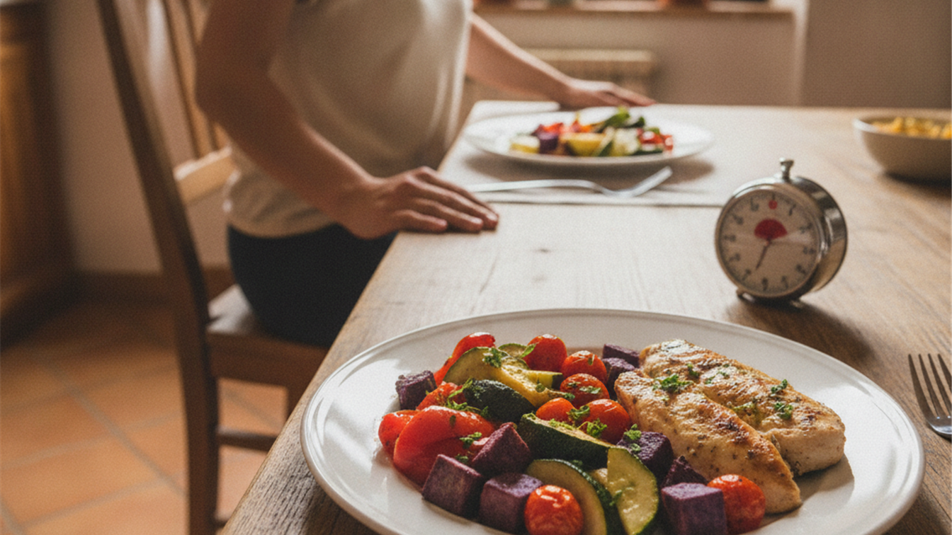 Plato de comida saludable rapida recien preparado sobre la mesa