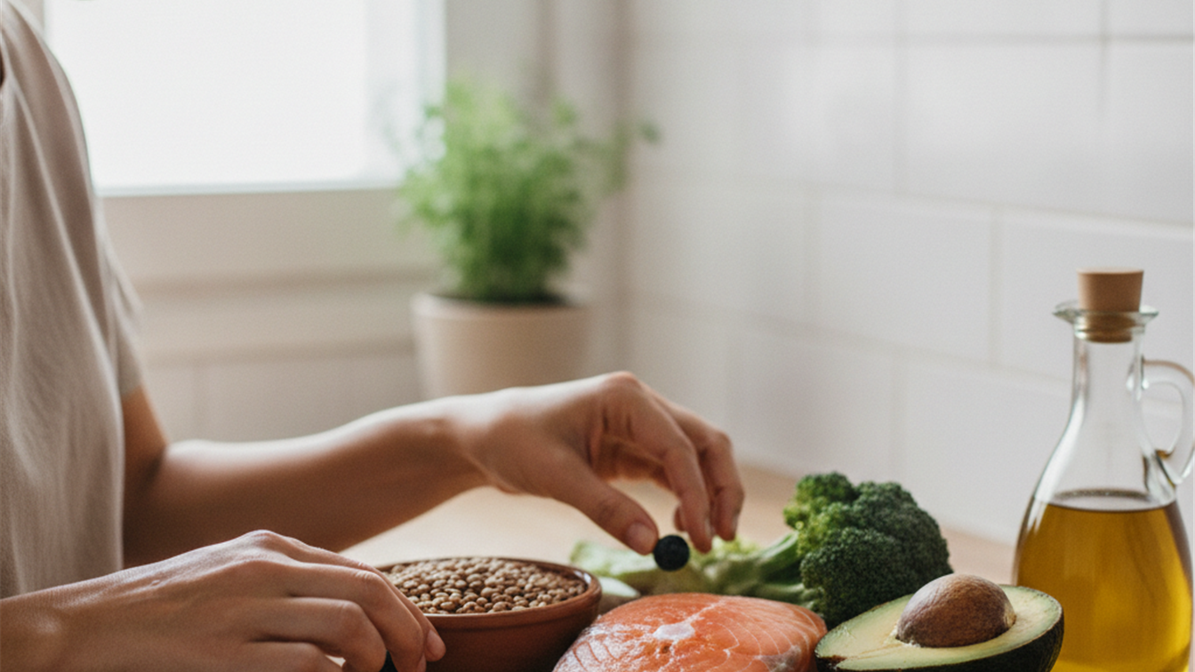 Alimentos antiinflamatorios para reducir grasa abdominal: salmon, legumbres, aguacate, arandanos, nueces