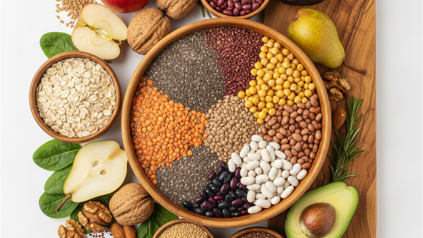 Alimentos ricos en fibra legumbres verduras avena frutos secos