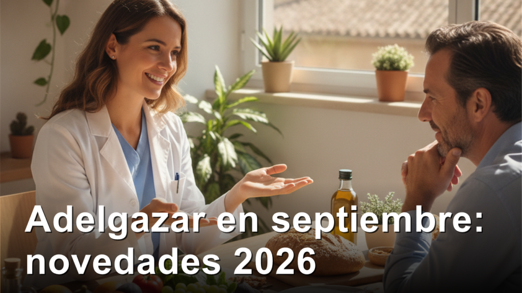 Nutricionista con alimentos saludables en consulta medica espanola