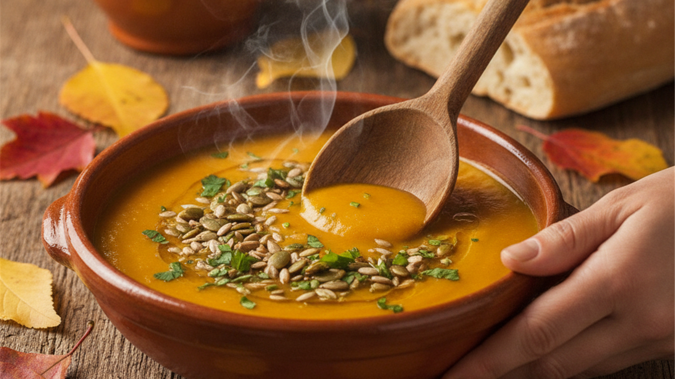 Bol de crema de calabaza saludable de otono 2026
