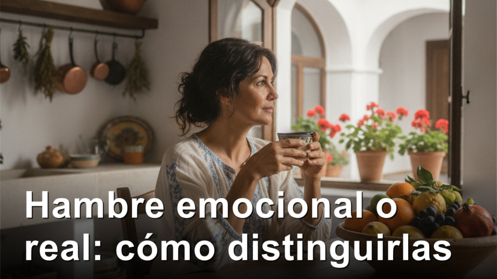 Mujer tomando una infusion en la cocina de su casa