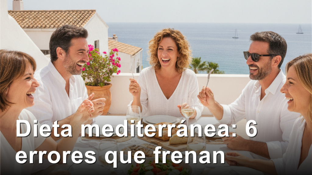 Amigos comiendo comida mediterranea en una terraza junto al mar