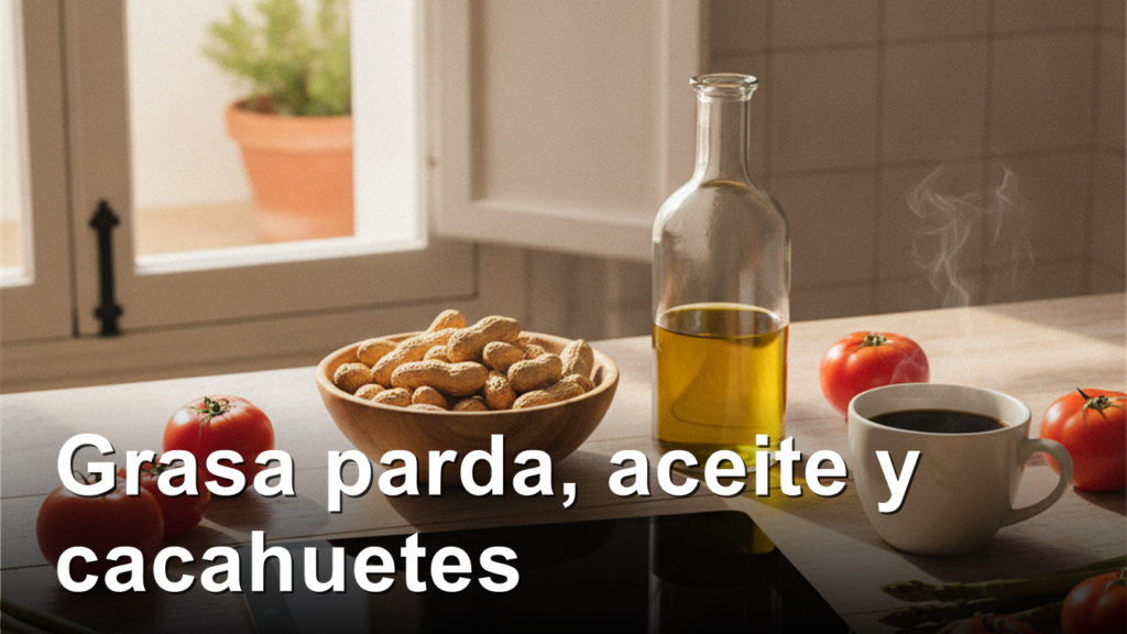 Cocina espanola con cacahuetes, aceite de oliva, tomates y cafe